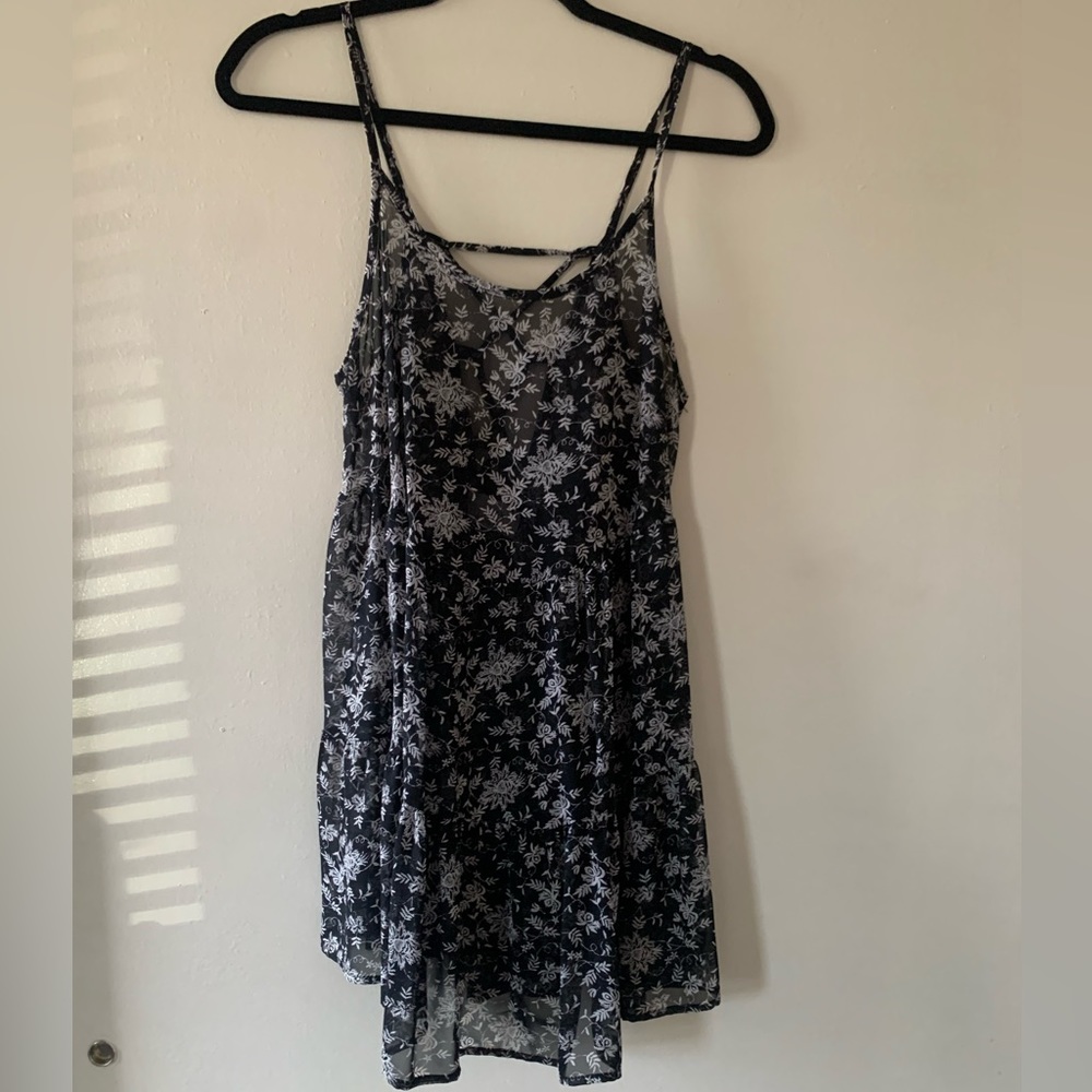 Audrey 3+1 sheer black and white floral print lace-up back dress